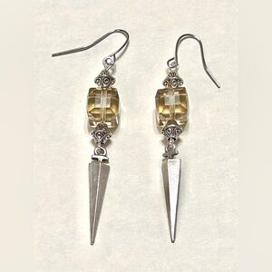 Antique Silver and Crystal Glass  Dangle Earrings